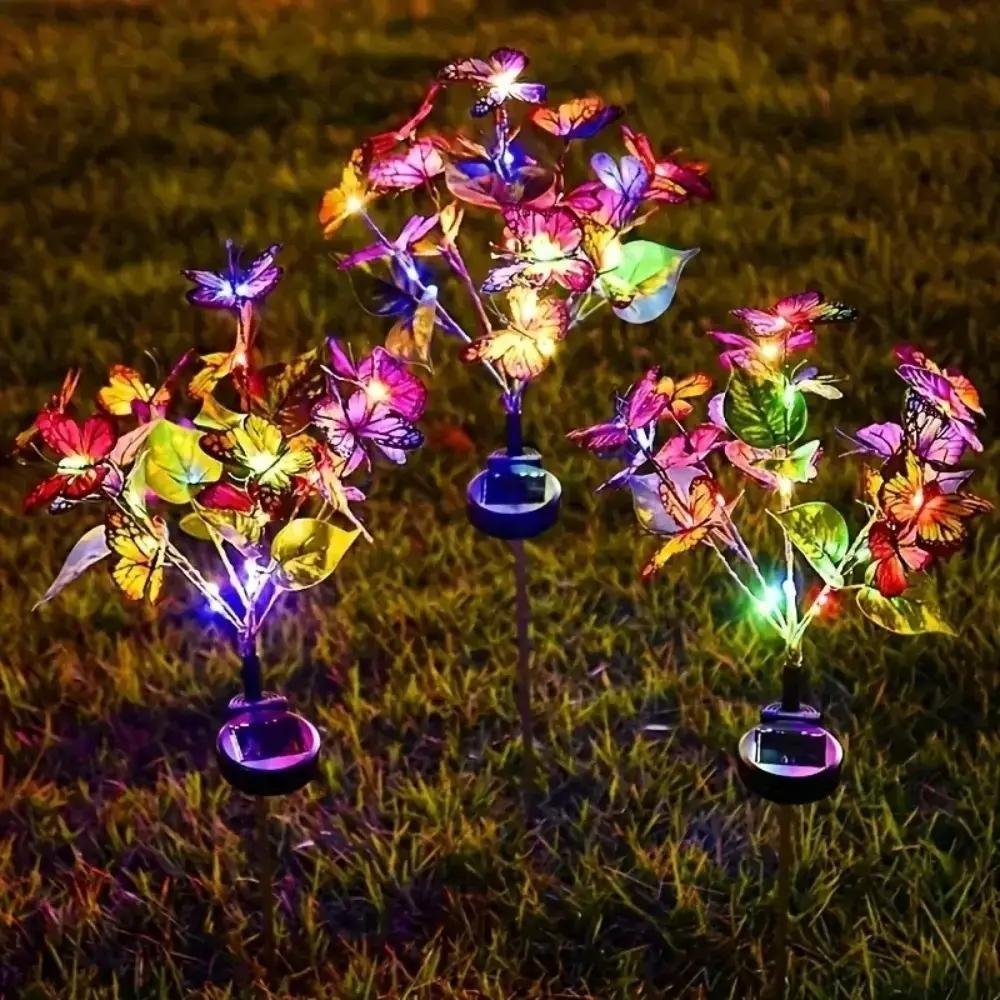 Solar Powered LED Butterfly Tree Ground Lights, Waterproof Outdoor Garden Lawn Landscape Lighting, Decorative Holiday Party Lights, Solar Garden Lamps