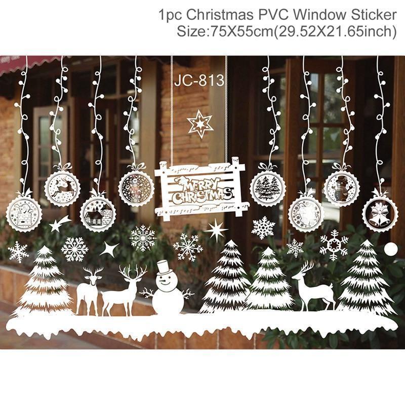 Christmas Window Sticker Merry Christmas Decorations For Home 2024 Cristmas Ornament Xmas Navidad Natal Gifts New Year 2025