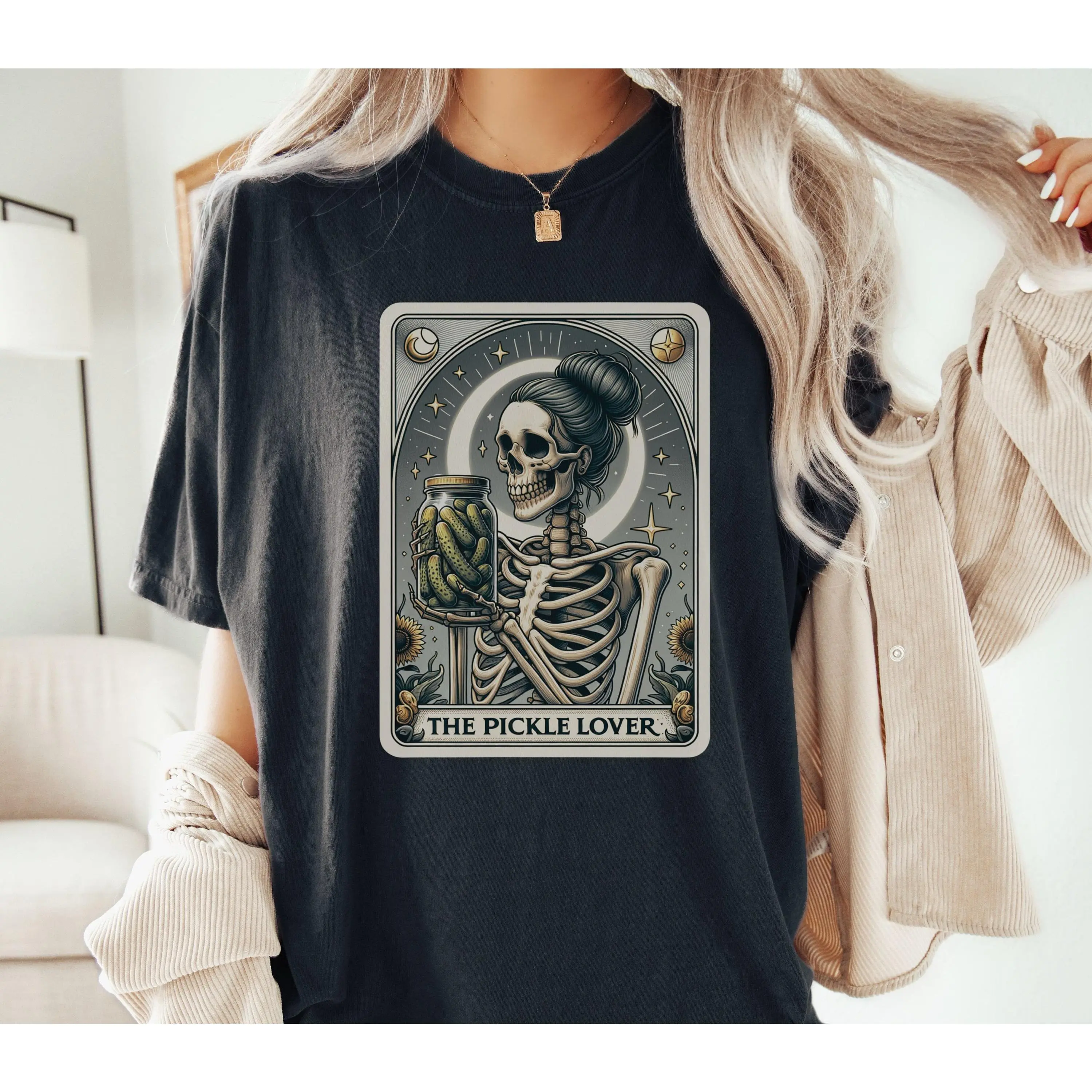 The Pickle Lover Tarot T-Shirt , Funny Pickle Shirt, Skeleton Pickles, Pickle Lover Gift, Funny Tarot Card Tee, I Love Pickles