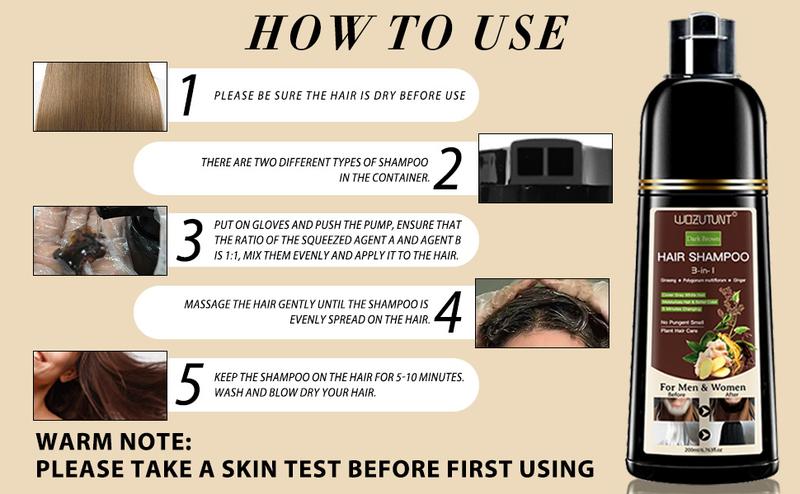 200ml 3-in-1 Dark Brown Hair Dye Shampoo Herbal Formula with Ginseng Covers Gray Hair Natural Plant Hair Dye Shampoo No Pungent Smell Conditioner