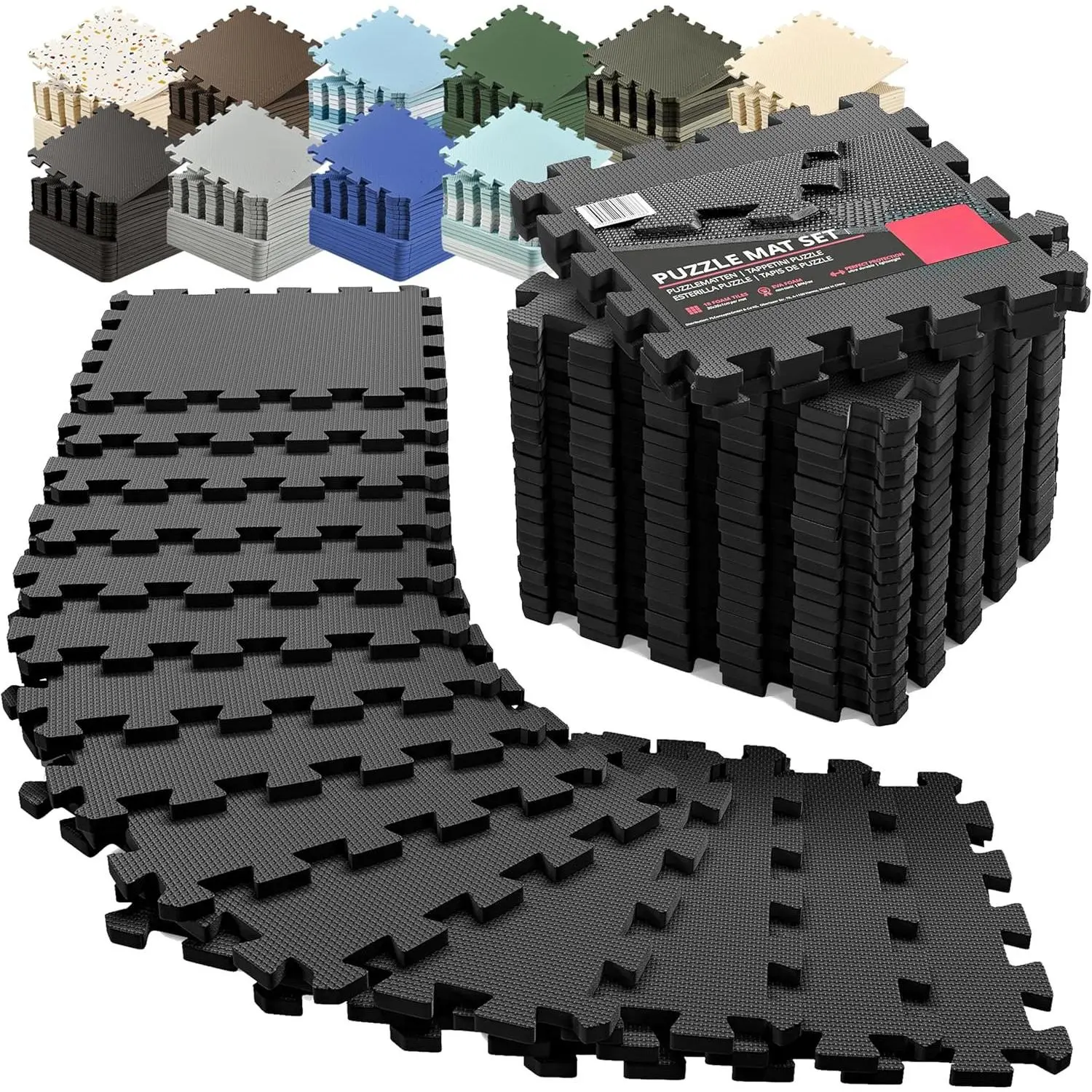 Gym Mats Set - EVA Interlocking  Floor Tiles (12.6"x12.6"x0.4") Protective Gym Flooring   Workout Exercise Mats Puzzle Garage Fitness Play-Room Pool Treadmill , 18 count, 18sqft