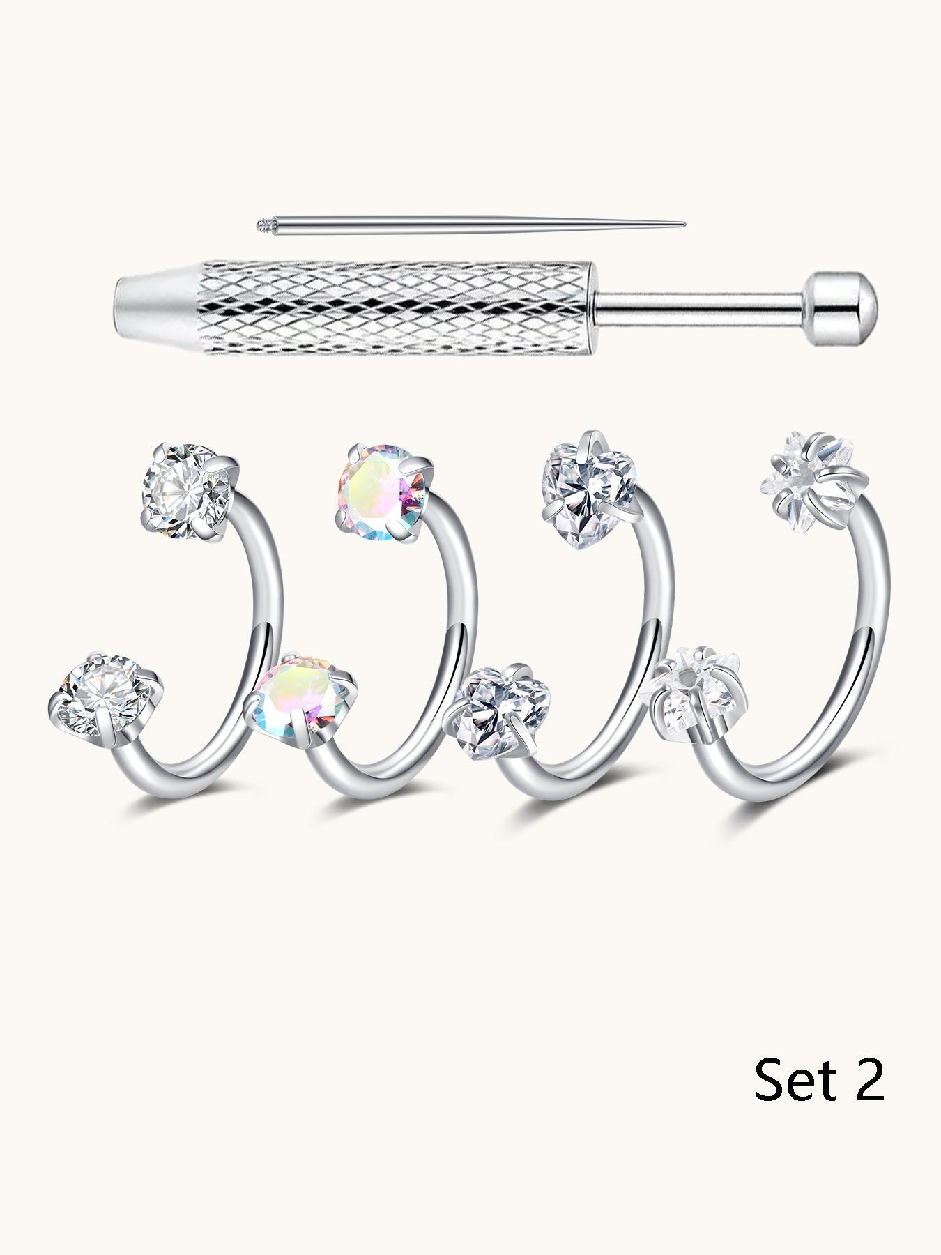 6pcs Heart Star Cz Horseshoe Nose Rings, Internal Threaded Stainless Steel 18gauge 8mm Hoops, Ideal for Nose, Cartilage, Tragus, Helix & Lip Piercings, Nose Piercing Jewelry, Body Jewellery