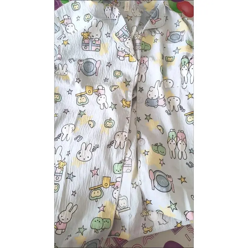 Kawaii Miffy Long Sleeve Sleepwear Set Cotton Lightweight Cute Cartoon Rabbit K-trend Loose Fit Pajamas for Women Cozy Home Wear