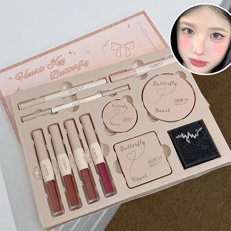 Qibest Makeup Palette Set, Makeup Combo, Lip Gloss & Cream, Blush, Eyeshadow Powder, Brow Pencil, Eyeliner Pen, Necklace, Full Face Kit, Beauty Bundle Kit, Gift for Her