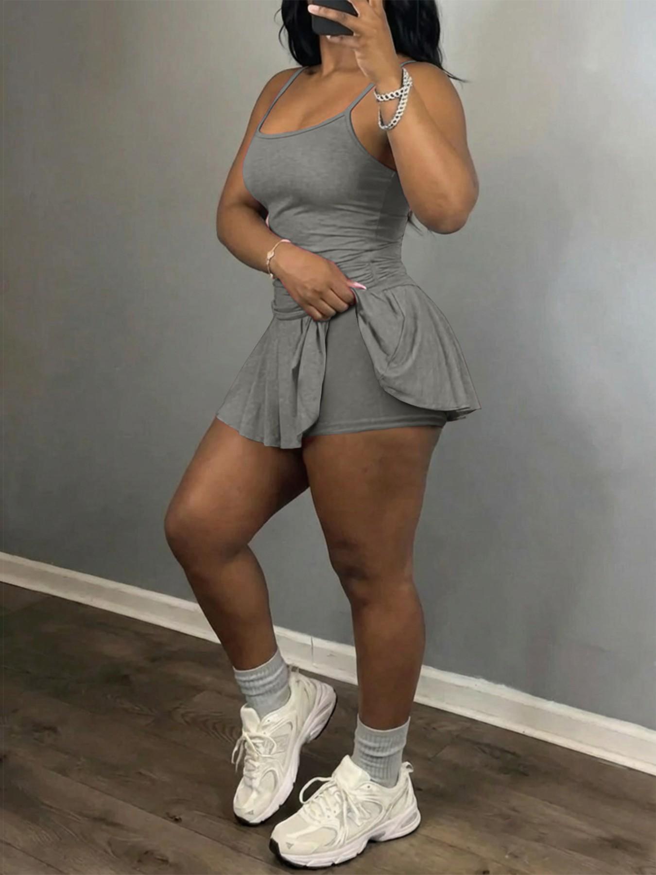 Fashion Sporty Halter Top Women's Set, Integrated Anti-Slip Design Running Sports Short Skirt Two-Piece, Casual Style