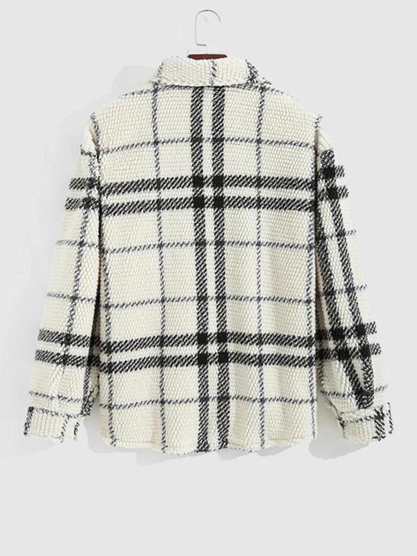 Men's Casual Classic Fall & Winter Coat Outerwear, Comfortable Knit Plaid Shirt Jacket with Buttons, Long Fitted Sleeves, Christmas Gift