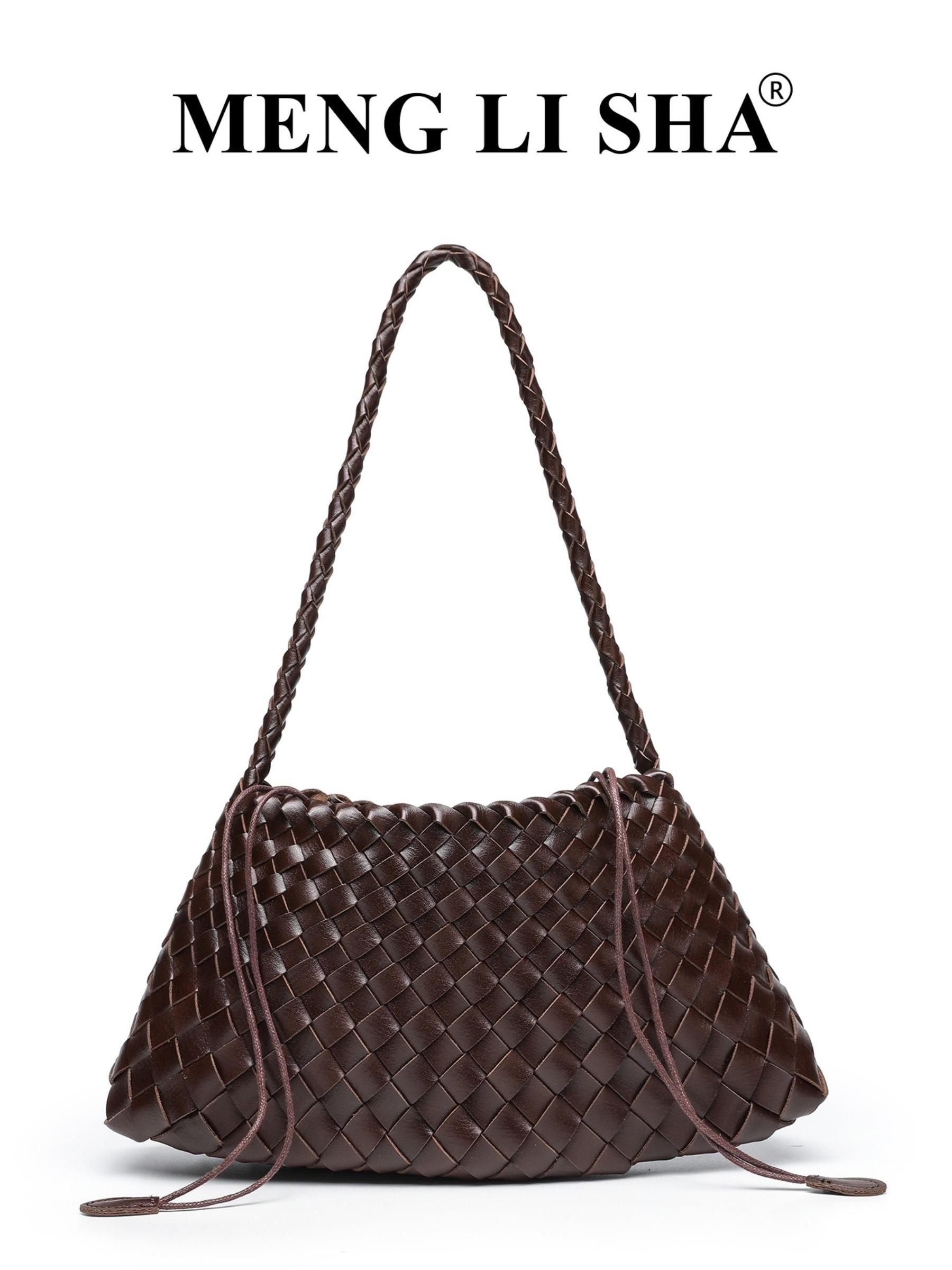 Vintage Handwoven Bag for Women, Commuter Crossbody Shoulder Bag, Versatile Drawstring Basket Bag, French Lazy Style, Perfect for Work and Dates