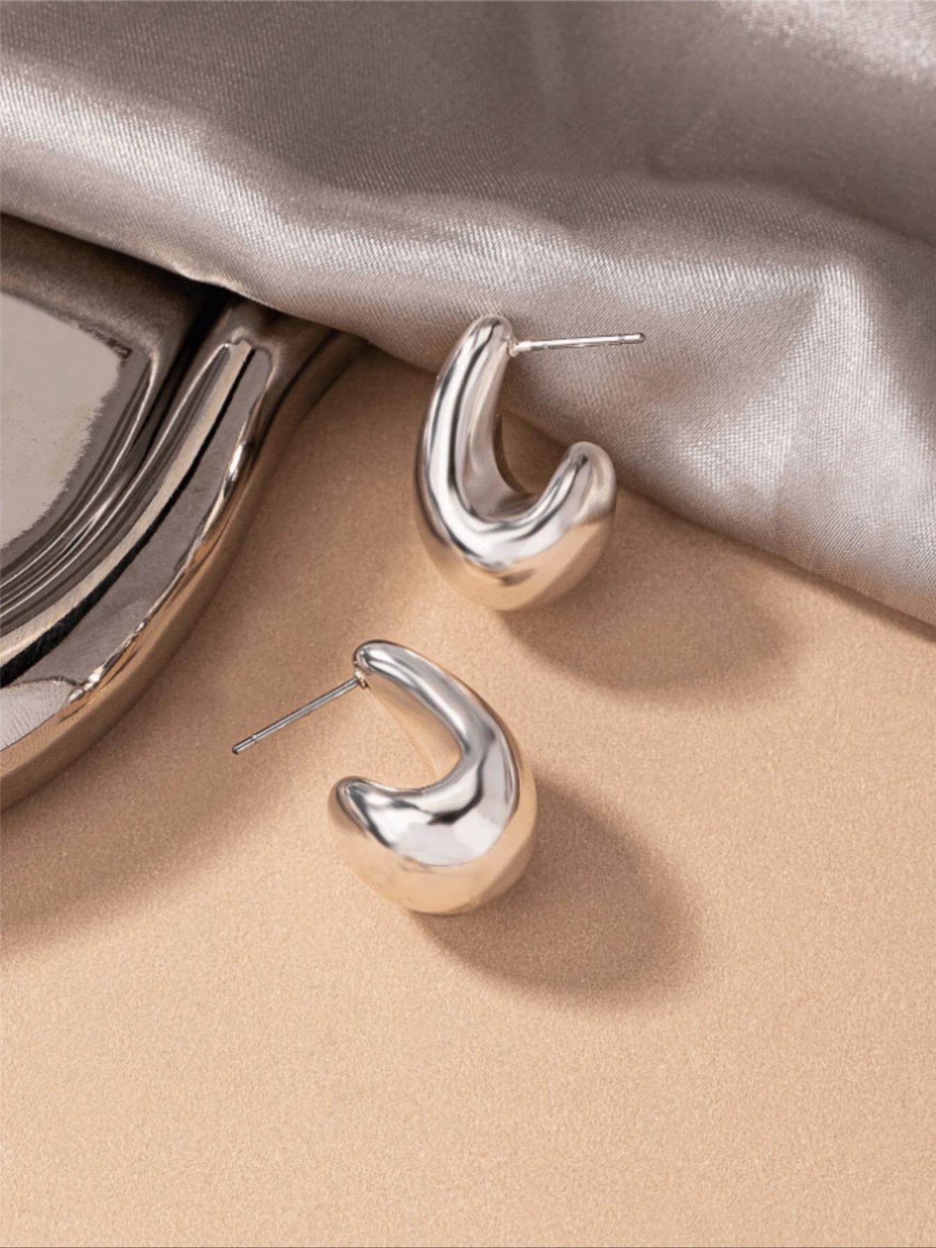 1 Pair Metal Wind Arc Water Drop Earrings, Unique Women's Daily Jewelry Studs, Fashionable and Stylish Ear Accessories