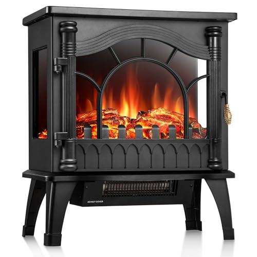 R.W.FLAME Electric Fireplace Heater, Freestanding Fireplace Infrared Stove 1000W/1500W, 3D Realistic Flame Effects, Adjustable Brightness and Heating Mode, Overheating Safe Design