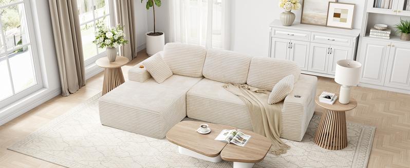 LIKIMIO 49" Oversized Chaise Lounge Sofa Bed with 2 Cup Holders & Storage Pocket - Plush Corduroy Upholstered, No Assembly Cloud Couch for Living Room, Bedroom, or Reading Nook LIKIMIO 49" Oversized Chaise Lounge Sofa Bed with 2 Cup Holders & Storage Pocket - Plush Corduroy Upholstered, No Assembly Cloud Couch for Living Room, Bedroom, or Reading Nook