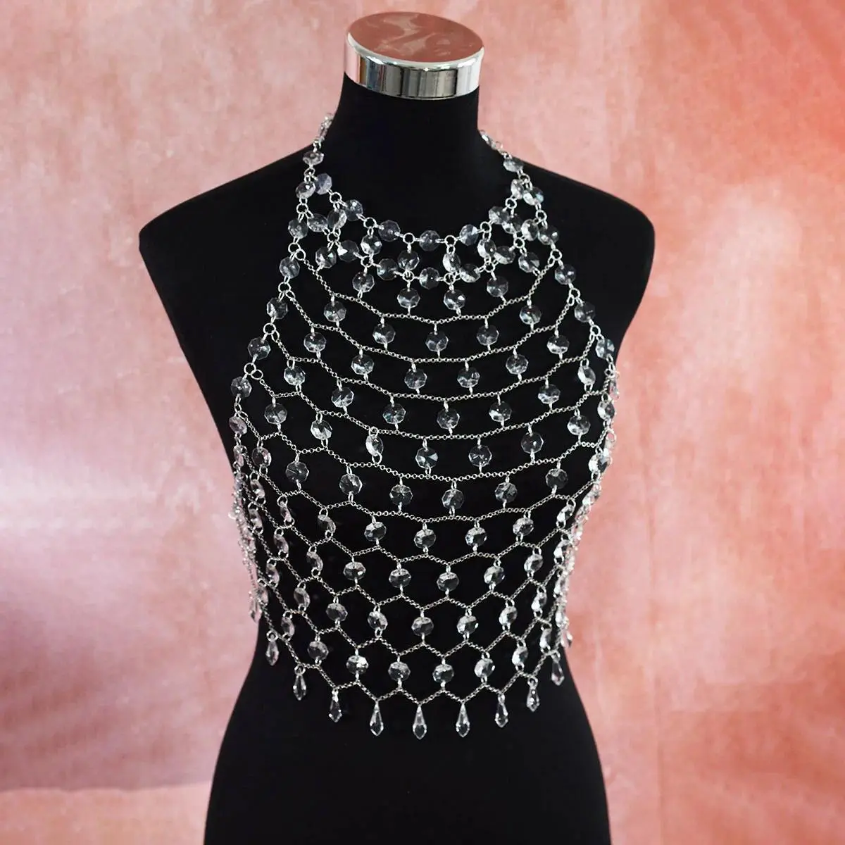 Sexy Acrylic Crystal Sequin Body Chain Clear Drip Tassel Brooch underwear Personalized Clothing Accessories Bra Jewelry