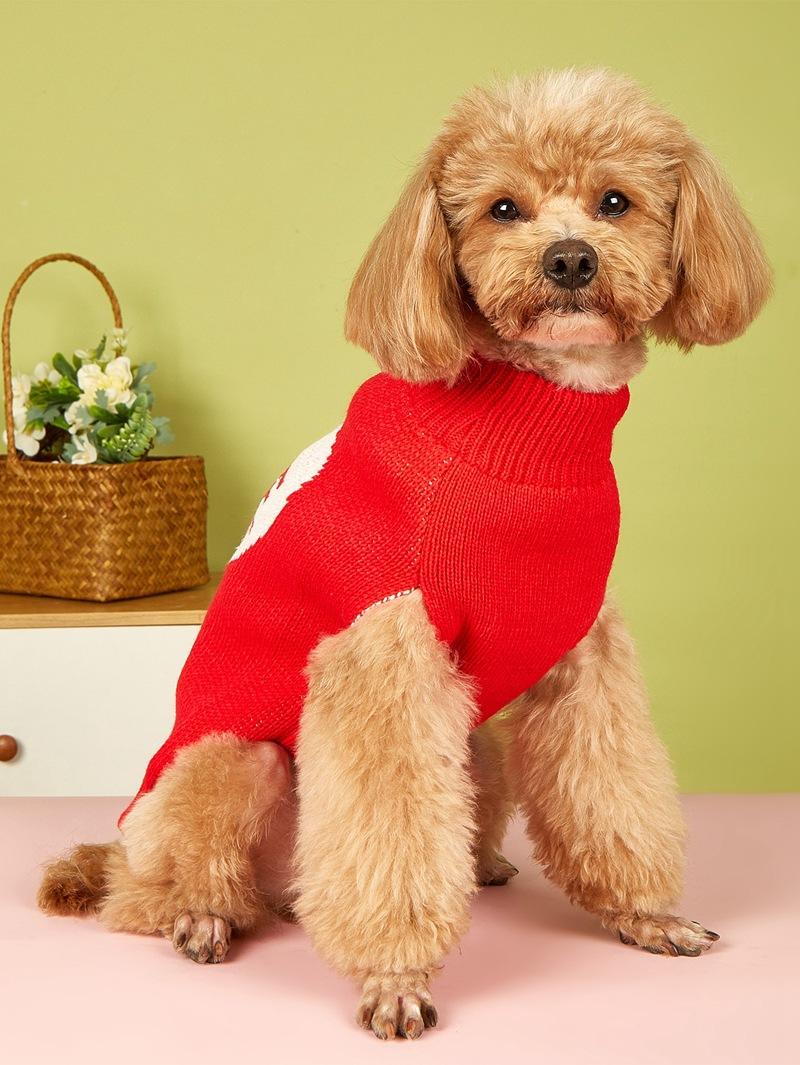 New Valentine's Day Knit High-Elasticity Round Neck Pink Red Lover Bow Heart Pattern French Bulldog Bichon Dog Sweater