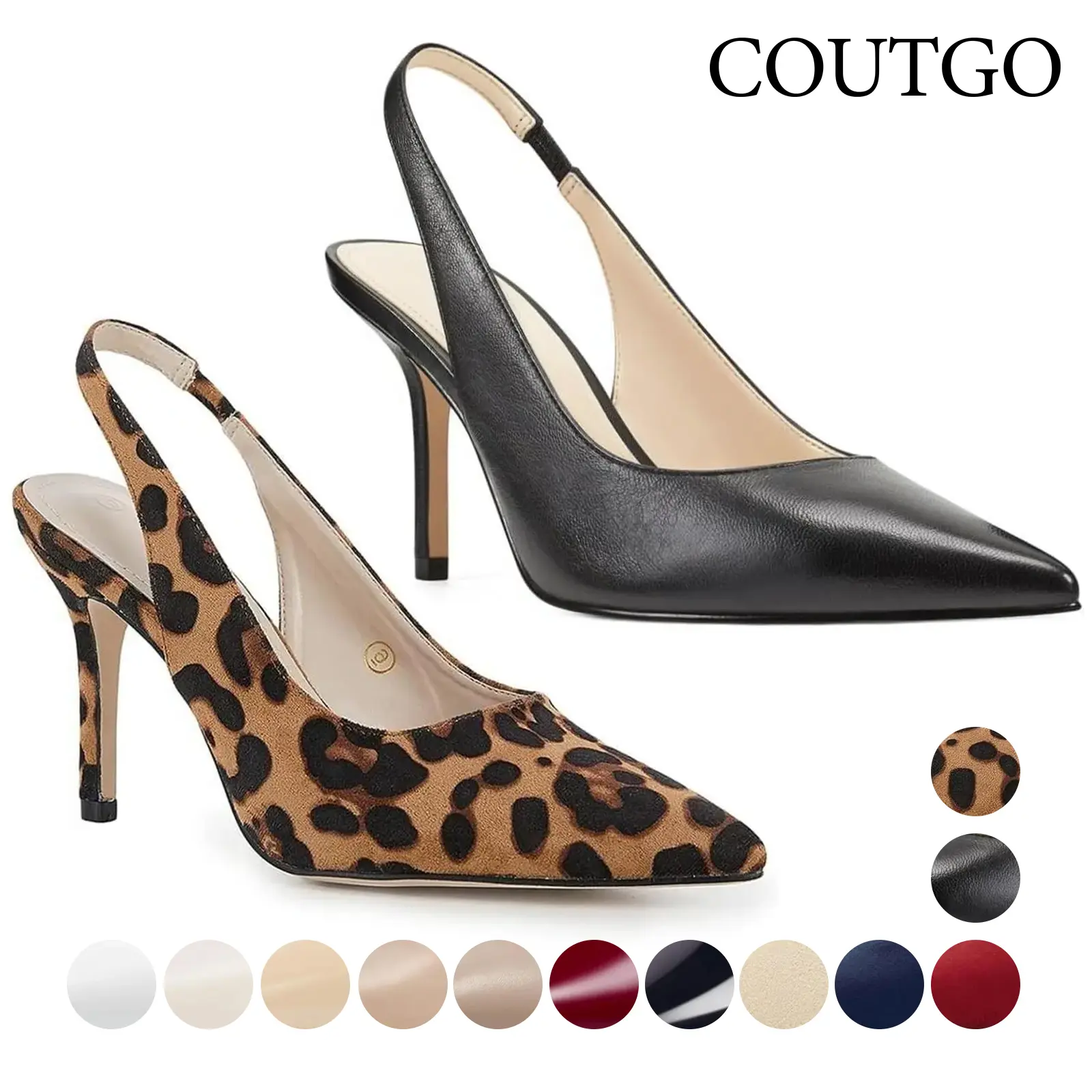 Coutgo Women's Soft Breathable Backless Pointed Toe Stiletto Slingback Slip-on Heels - Evening Wear, Business Office Shoes, Black High Heels for Women Sandals
