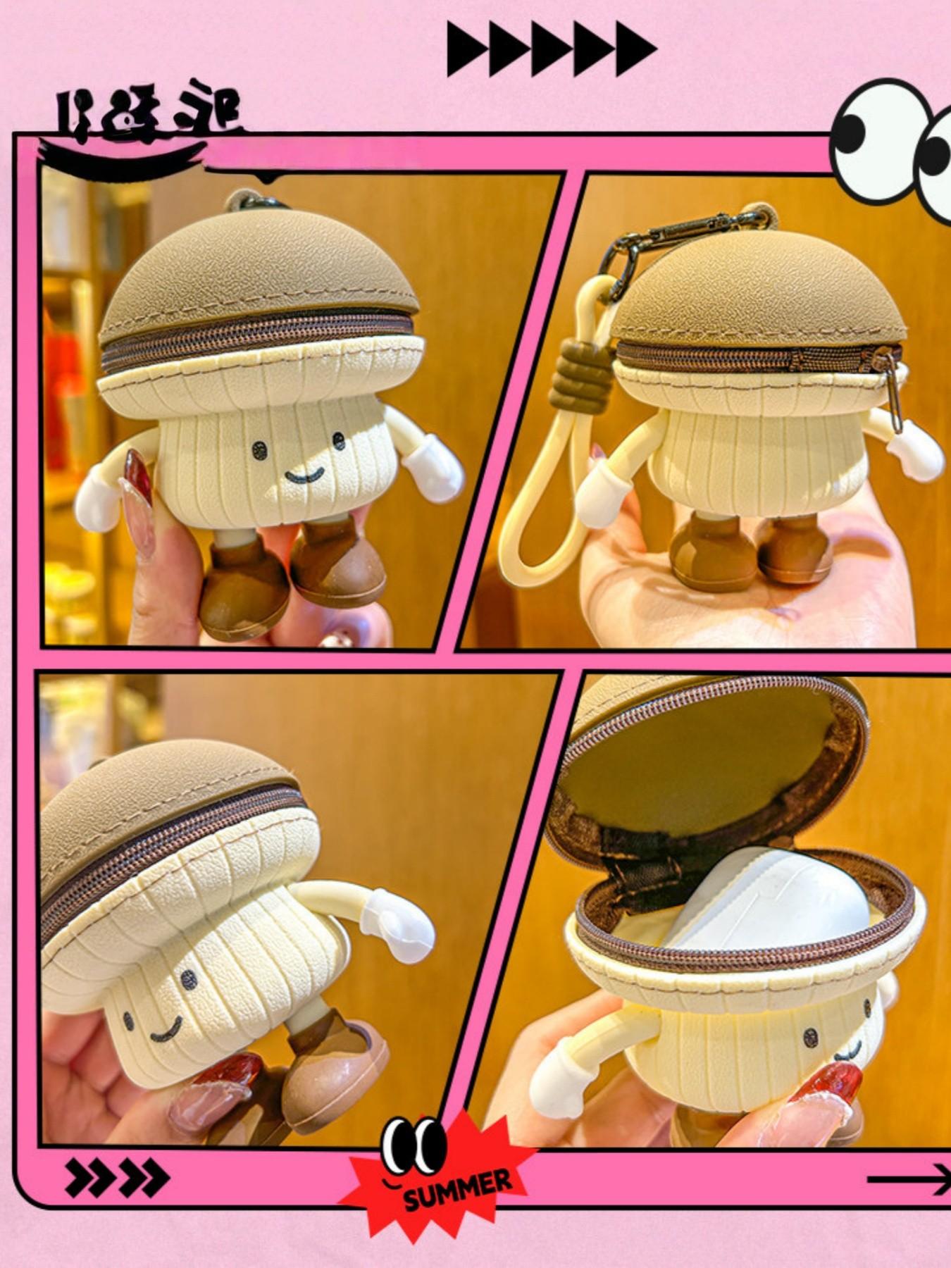 Cute Kawaii Cartoon Potato & Mushroom Mini Storage Pouch Keychain Multifunctional Zipper Coin Purse Key Ring Aesthetic Backpack Bag Charm Gift for Women Girls Kids