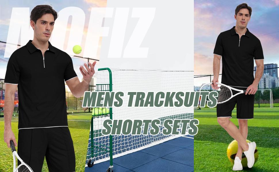 MoFiz Mens Tracksuits Sets Shorts Quarter Zip Polo Shirts Bottom Shorts Outfits Sport Suits Casual Walking Sets Comfy