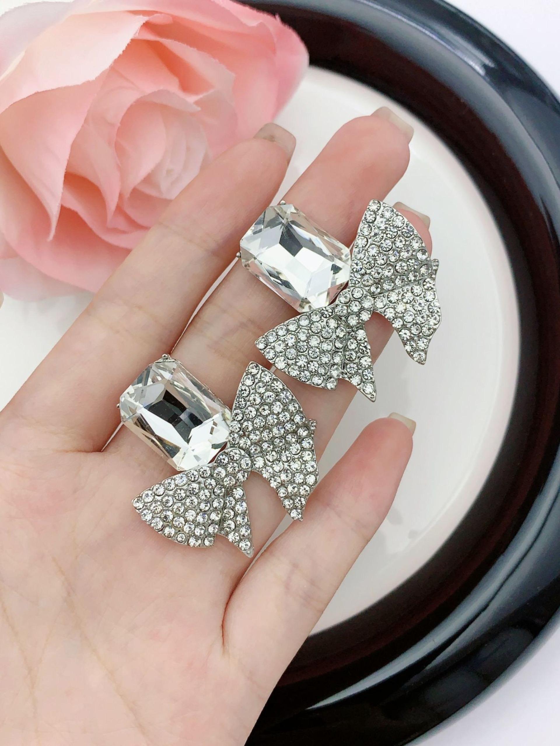 Elegant Bow Rhinestone Earrings, Luxury High-End Bow Earrings, Full Rhinestones Studs, European Style Ear Jewelry for Women