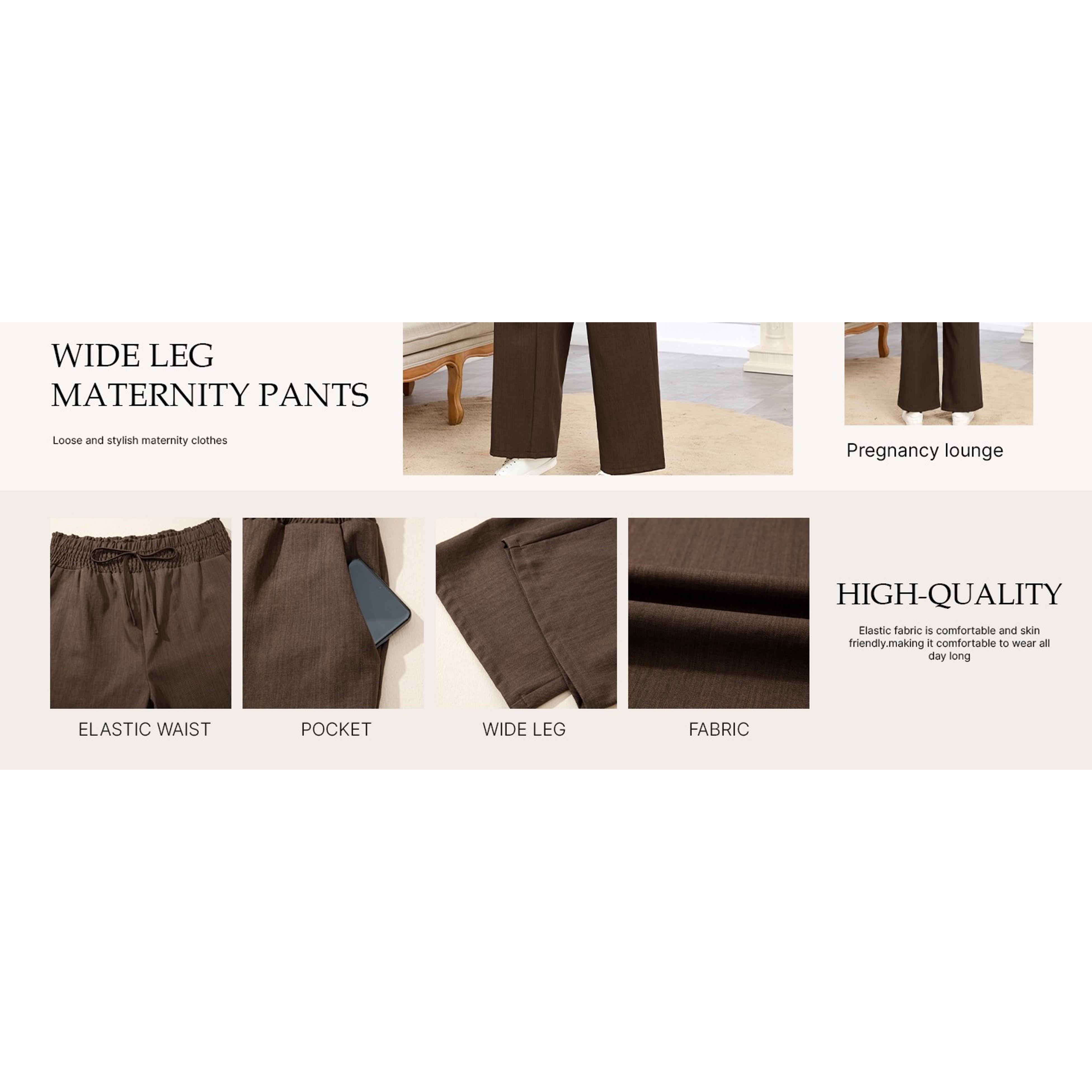 Maternity Pants Wide Leg High Waisted Flowy Pregnancy with Pockets | Fashion Plus Size Palazzo Pants For Business, Casual Summer Spring, Postpartum Outfits Work Trousers