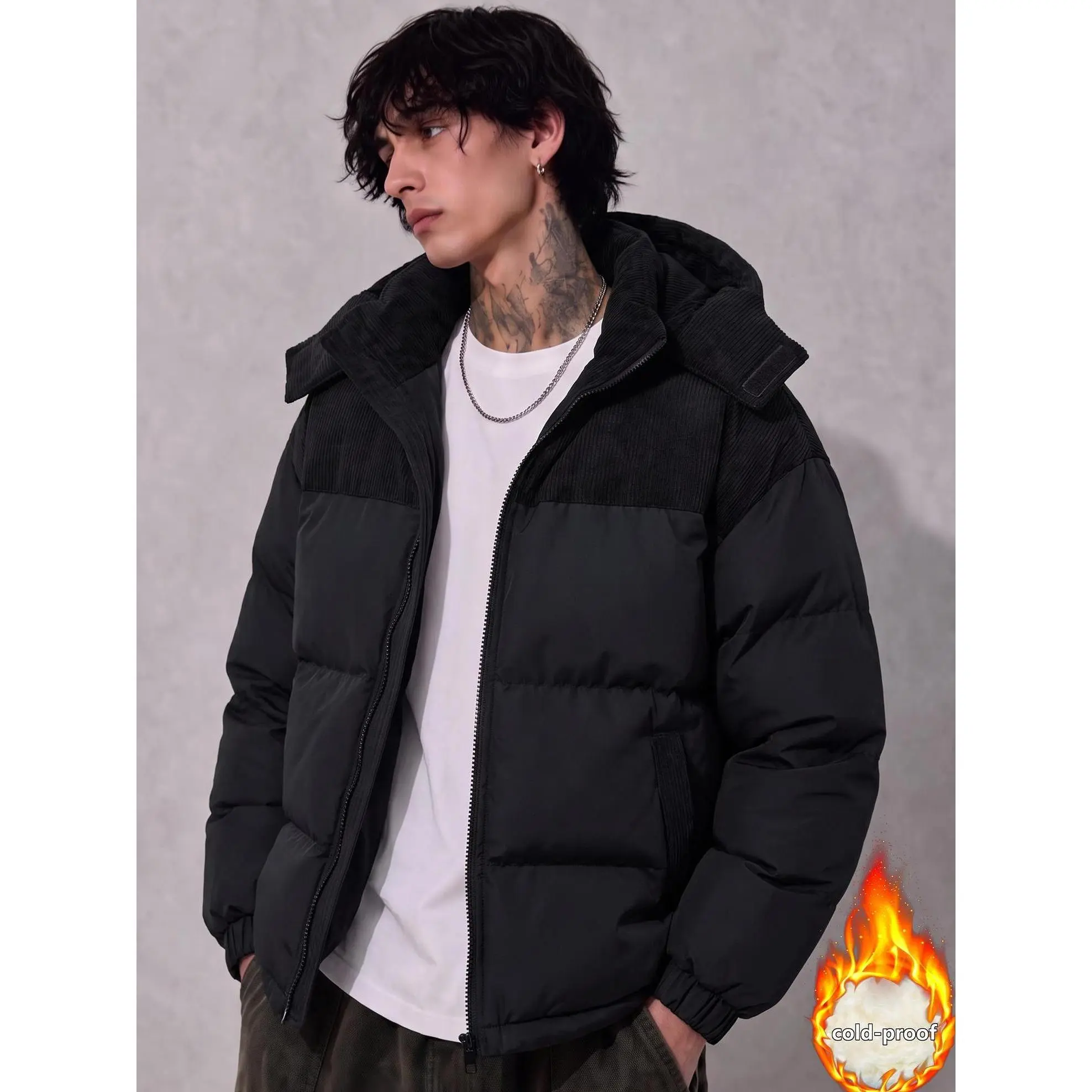 Men’s Winter Puffer Jacket Thick Warm Hooded Coat, Cold Weather Windproof Outerwear, Oversized Streetwear Bubble Jacket for Men, Casual Daily Wear Jacket, Cozy Lightweight Winter Coat for Outdoor Travel & Work