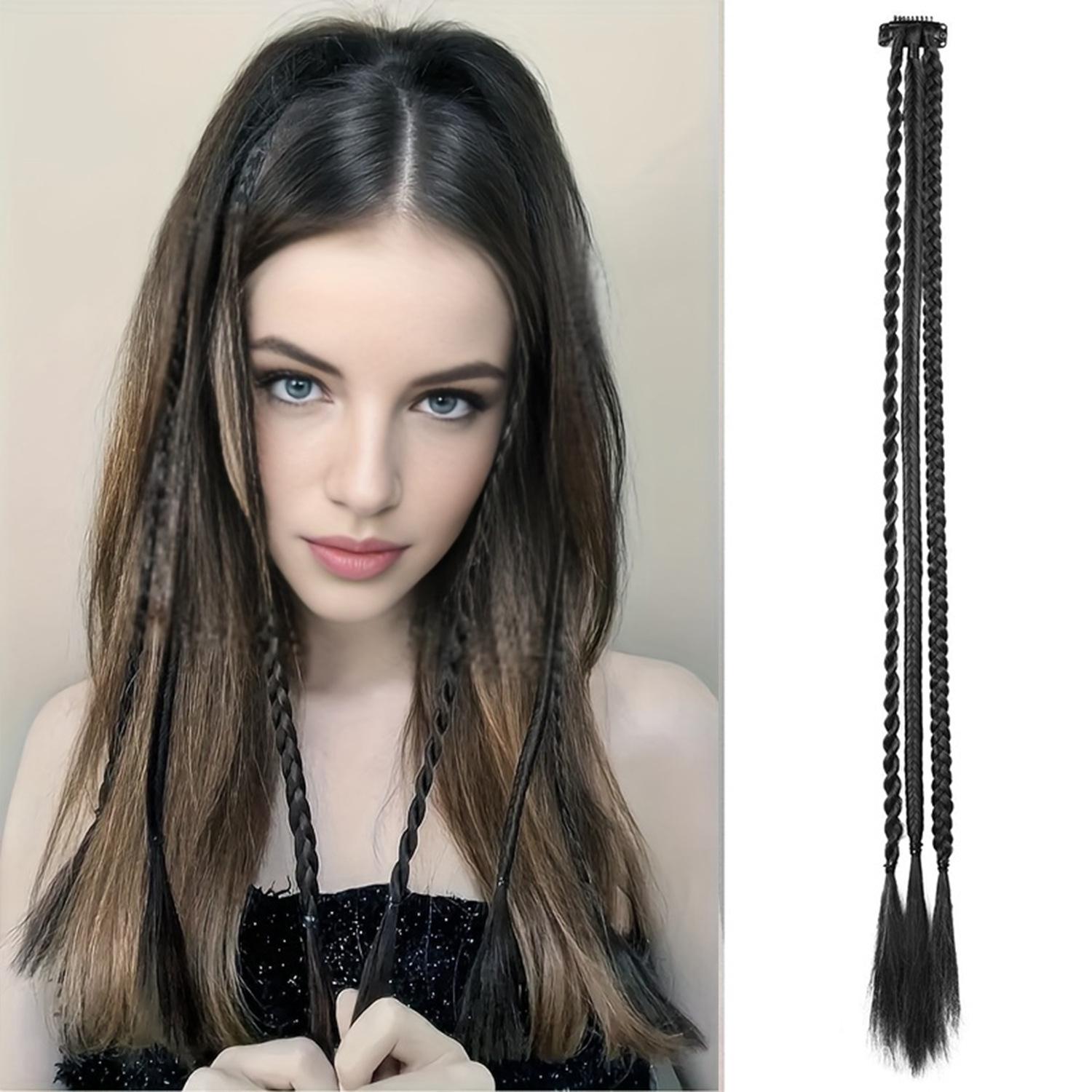 Three-strand braided hair extensions for women, BB clip-in boxing braids, 2-piece set