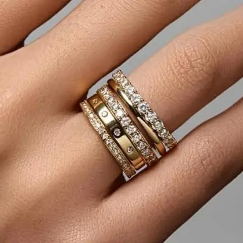 5-Piece Glamorous  Stackable Rings Set | Sparkling Eternity Design for Proposal, Engagement & Wedding | Valentine's/Mother's Day Gift, Party Statement Piece