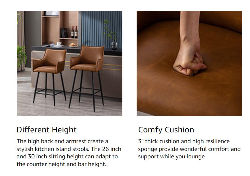 CHAIRUS 26" Modern Counter Height Bar Stools with Arms Set of 2, PU Leather Upholstered Kitchen Stools with Back Comfy Counter Height Island Chairs for Living Room Kitchen Pub Small Corner, Brown CHAIRUS 26" Modern Counter Height Bar Stools with Arms Set of 2, PU Leather Upholstered Kitchen Stools with Back Comfy Counter Height Island Chairs for Living Room Kitchen Pub Small Corner, Brown