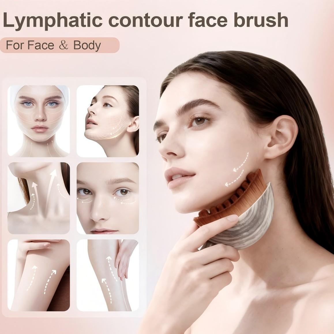 1 Piece Lymph contour facial brush, manual lymphatic drainage massager, natural makeup brush with durable soft bristles, low-allergenic ergonomic facial cleansing brush (for shaping facial contours) Valentine's Day, Mother's Day, Teacher's Day gift