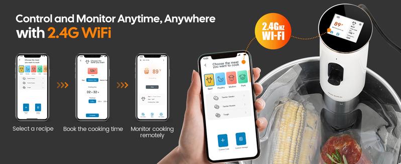 INKBIRD WiFi Sous Vide Machine, 1000 Watts Sous Vide Cooker, 3D Water Circulation  Heating,Booking Function,Pre-alarm,Kitchen tools, festival gifts