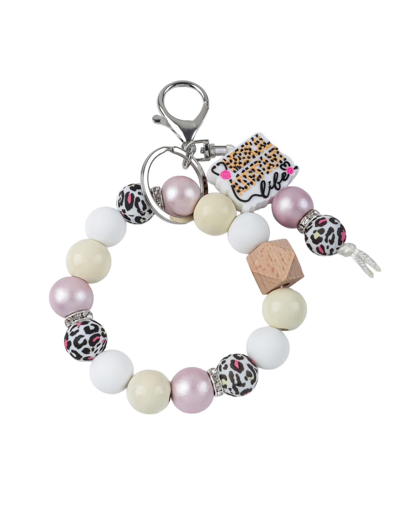 Nurse Themed Beaded Keychain, Handmade Silicone Wristlet, Leopard Print Beads, Anti-Lost Keychain for Medical Staff, Ideal Gift