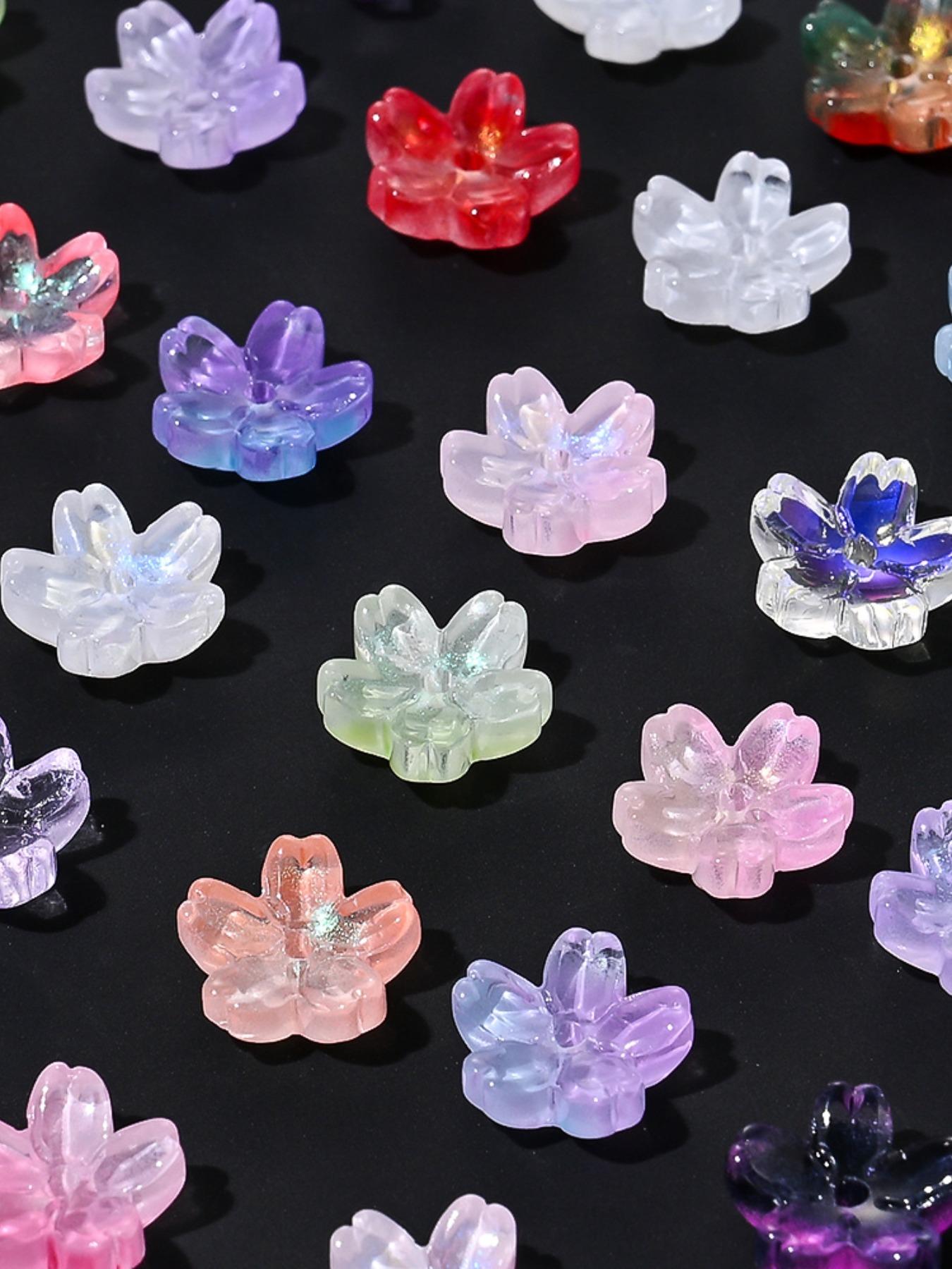 100pcs 11mm Sakura Glass Beads, Transparent Gradient Flower Cap Beads, DIY Mix Beads, DIY Jewelry Making, Necklace, Bracelet, Earrings, Hair Accessories