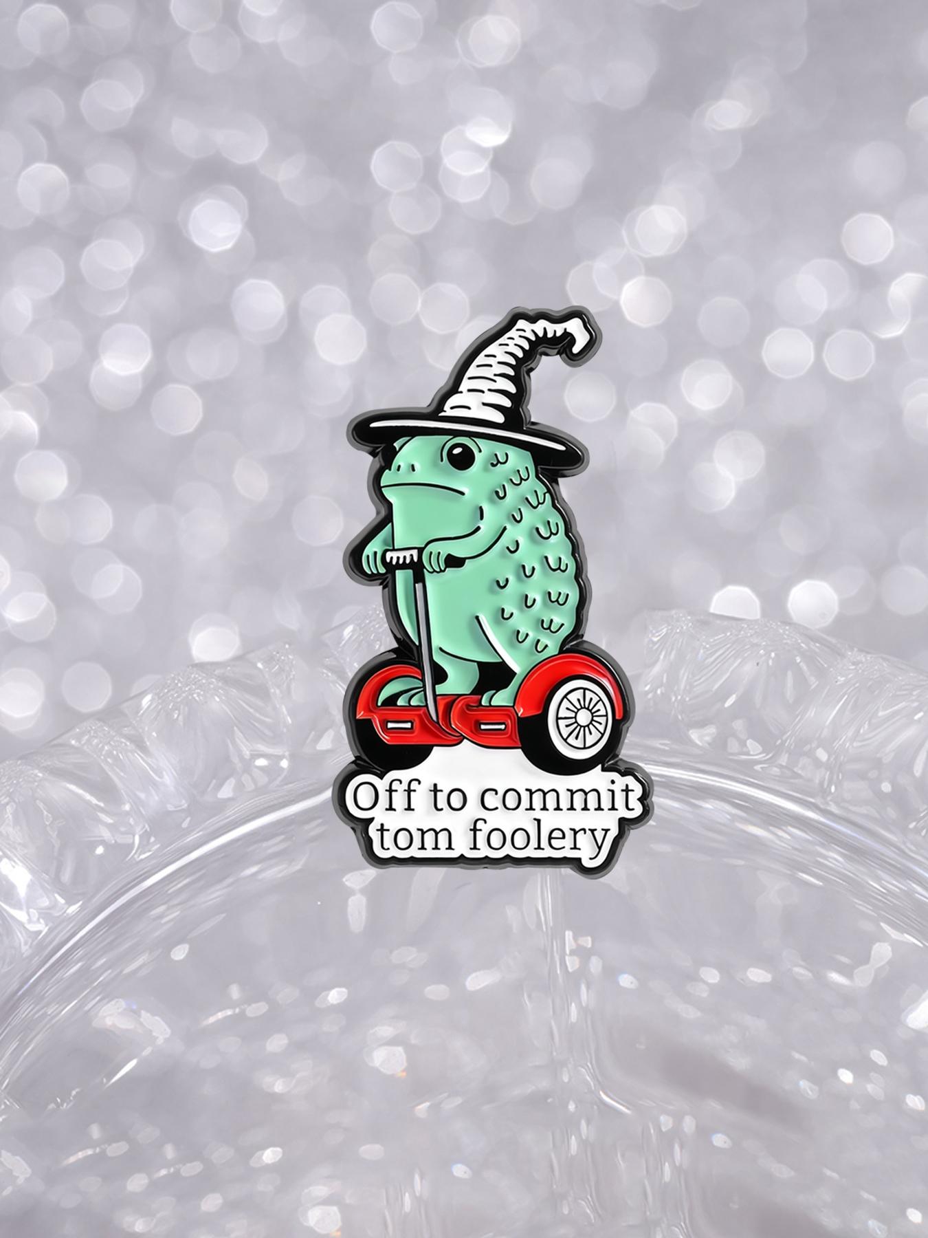 Whimsical Frog Wizard Enamel Pin Funny Quote Off To Commit Tom Foolery Cartoon Animal Alloy Brooch Lapel Backpack Badge Fashion Jewelry Accessories Gift for Friends Vintage Jewellery