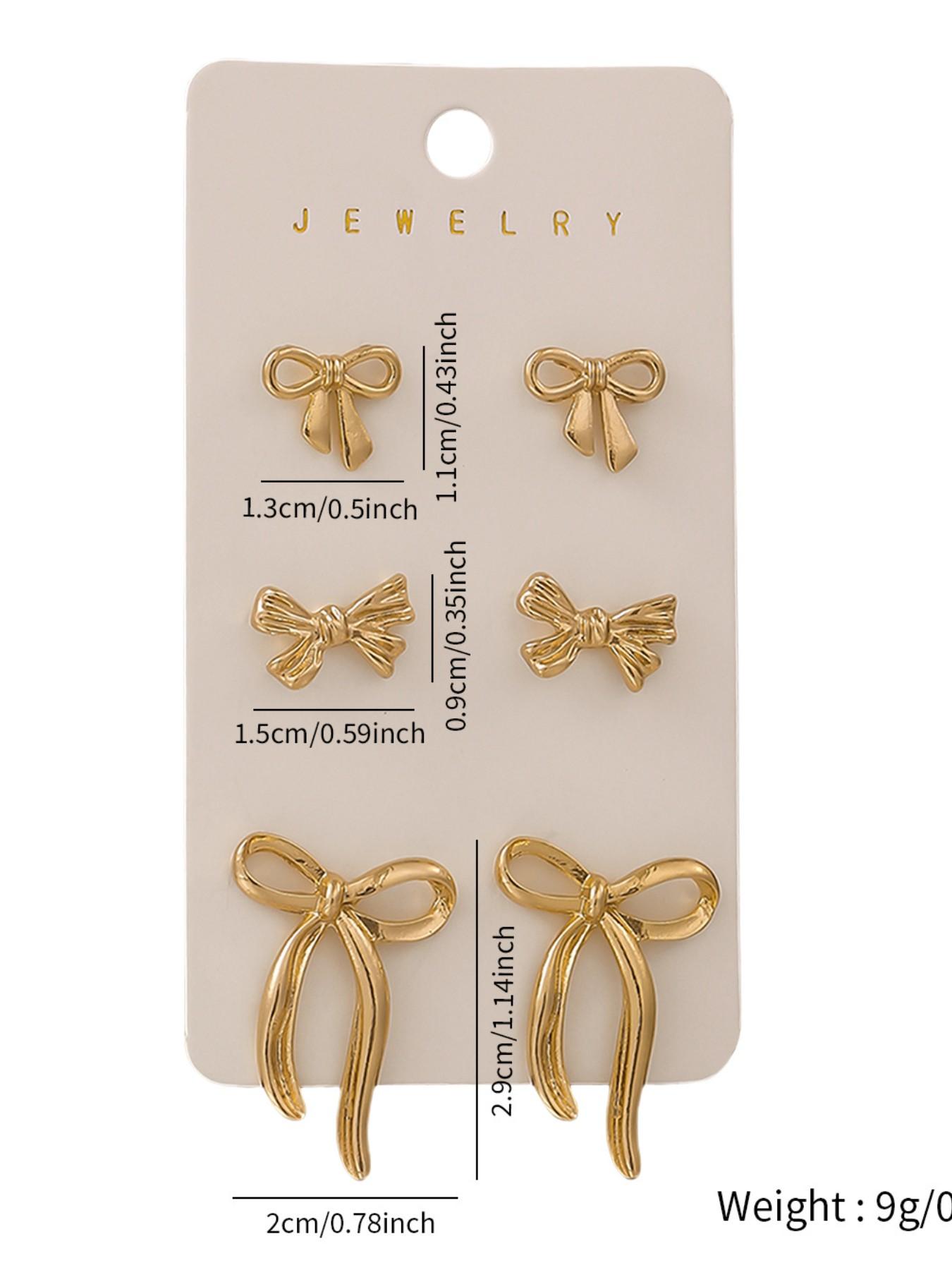 3 Piece Set Fashion Matte Bow Stud Earrings, Sweet Girl Style, Alloy Material, Casual Wear, Perfect for Dating and Photoshoots