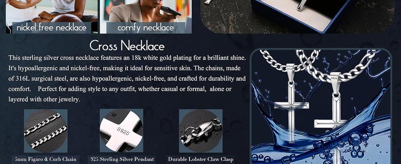 MILACOLATO 925 Sterling Silver Cross Necklace for Men Women, 5mm 316L Stainless Steel Diamond-Cut Durable Figaro Link Chain or Cuban Link Curb Chain for Men, Mens Silver Crucifix Cross Pendant Necklaces Jewelry 16-30 Inches MILACOLATO 925 Sterling Silver Cross Necklace for Men Women, 5mm 316L Stainless Steel Diamond-Cut Durable Figaro Link Chain or Cuban Link Curb Chain for Men, Mens Silver Crucifix Cross Pendant Necklaces Jewelry 16-30 Inches