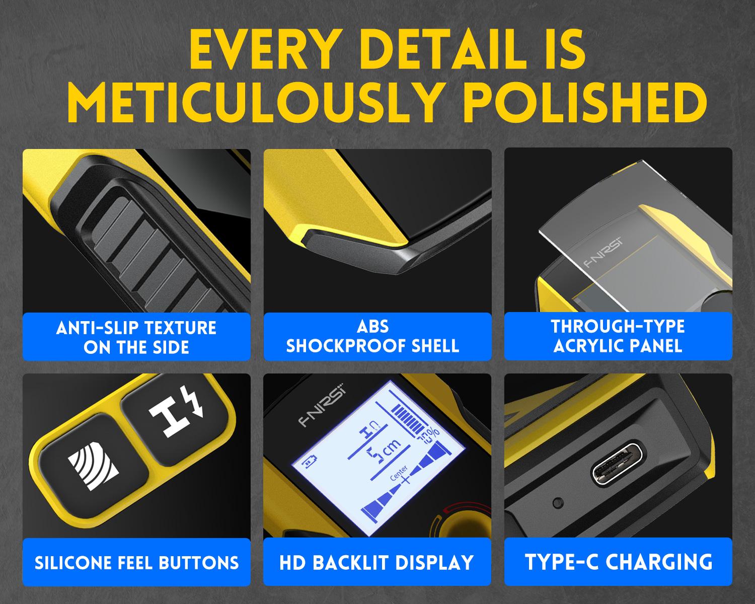 FNIRSI WD-01 Metal Detector Wall Scanner with Newly Designed Positioning Hole for AC Live Cable Wires Metal Wood Stud Find