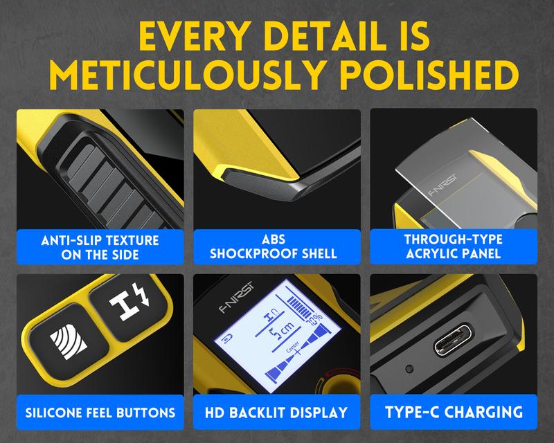 FNIRSI WD-01 Metal Detector Wall Scanner with Newly Designed Positioning Hole for AC Live Cable Wires Metal Wood Stud Find