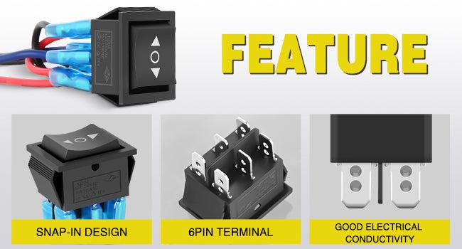 Nilight 6Pin Momentary Polarity Reverse Switch On Off On DPDT 3 Position 20A 12VDC 125VAC Motor Control Automatic Reset for Boat Automotive RV Jack Power Toggle w/Jumper Wire
