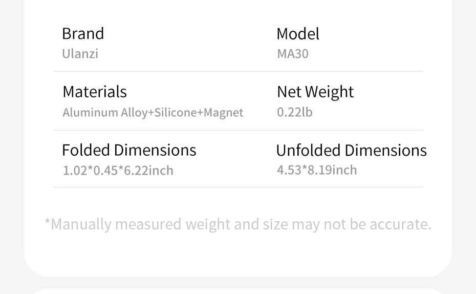 ULANZI MA30 Magnetic Phone Tripod Stand for iPhone - Aluminium Smartphone Mini Tripod Foldable Pocket Cell Phone Stand Dual-Sided Magnet Quick Mount Compatible with iPhone 16 15 14 13 12 Magsafe