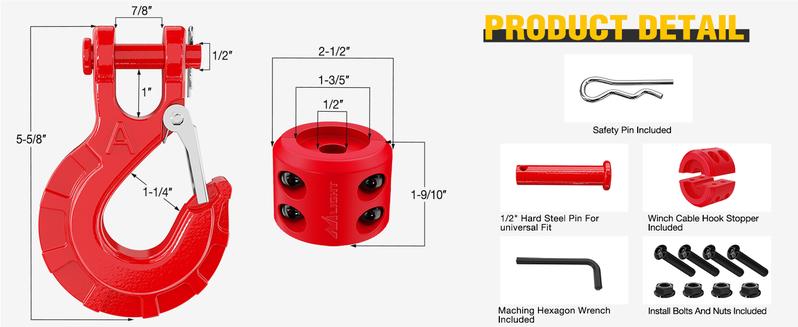 Nilight Forged Steel Winch Hook 3/8" Grade 70 Safety Latch Winch Cable Hook Stopper & Clevis Slip Hook Sets, Included Allen Wrench,Max 35,000 lbs Parts Heavy Duty Rigging Rope Marine Rope  dealsforyoudays