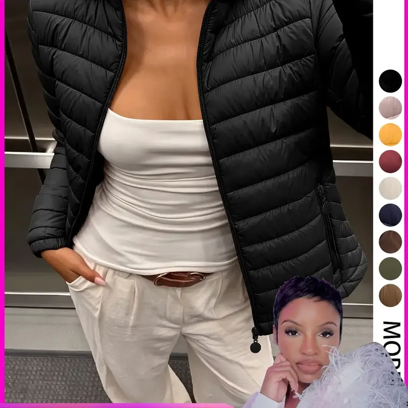 【Black Friday】Styles by Faith Howard Women's Lightweight Quilted Puffer Jacket, Fitted Full-Zip Design with Side Pockets for Fall and Winter