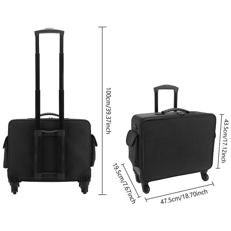 Rolling Makeup Train Case,Large Storage 3 Tiers, Professional Trolley Makeup Case with Adjustable Divider, Large Capacity Multi-functional Cosmetic Organizer for Nail Technicians Hairstylist(Black)