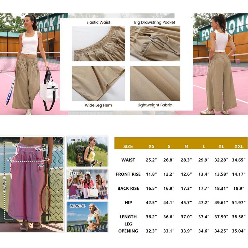 Yeokou Women's Loose Wide Leg Track Pants Boho Sport Style Drawstring Pockets Elastic Waist Capri Hiking Parachute Pants Womenswear Casual