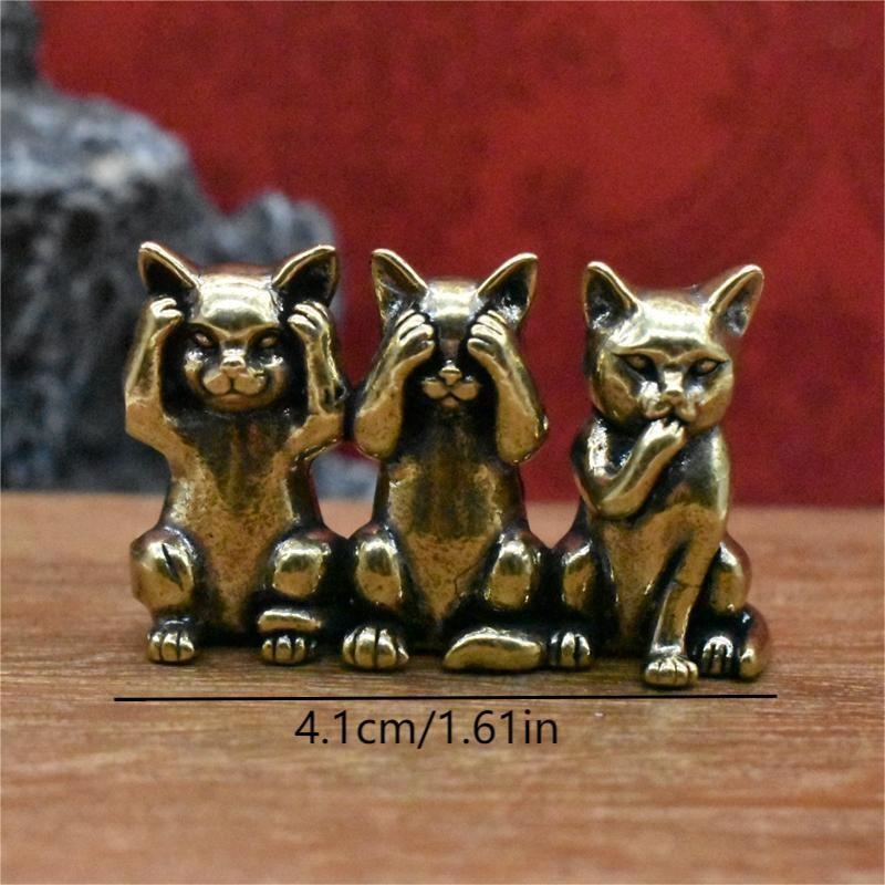 Copper Cat Statue Figurine, Fun Cute Design, Craftsmanship Detail, Home Tea Pet Desktop Decoration, Collectible Item for Cat Lovers