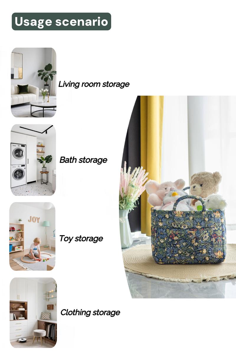 Floral Foldable Storage Basket Cotton Fabric Collapsible Laundry Hamper for Clothes Toys & Blankets Car Trunk Organizer Backseat Storage Machine Washable Decorative Bin for Bedroom Bathroom & Living Room Large Capacity Woven Design