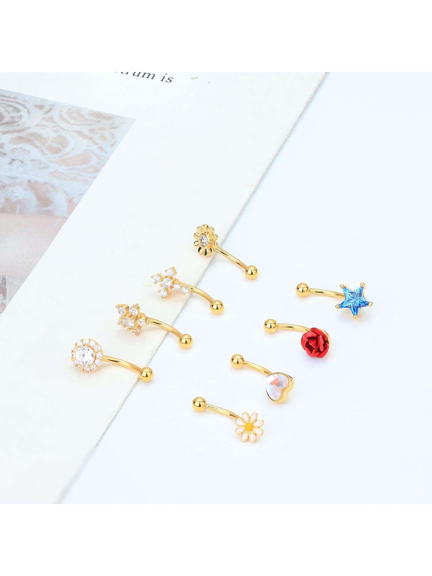 8Pcs Eyebrow Rings Rook Piercing Jewelry for Women Men 16G Surgical Steel CZ Curved Barbell Belly Ring Daith Earrings Tragus Helix Piercings Jewelry