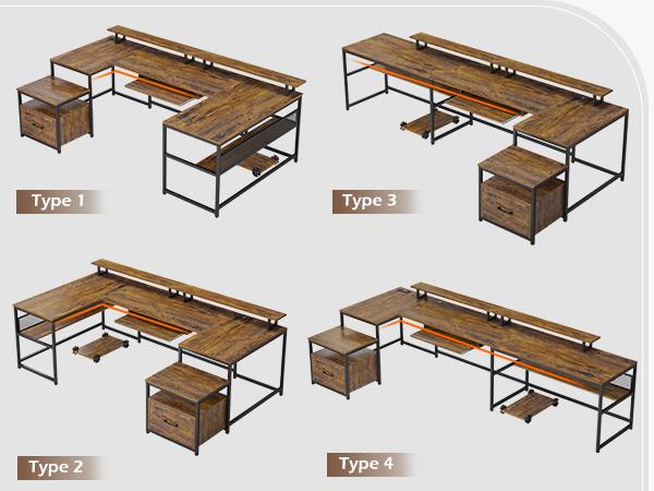 SEDETA 101.5 in. U-Shaped Computer Desk Reversible L-Shaped Desk  L-Shaped Executive Desk, Large Office Desk with Drawers and Lateral File Cabinet, Business Furniture with Storage Shelves, Modern Computer Desk for Home Office