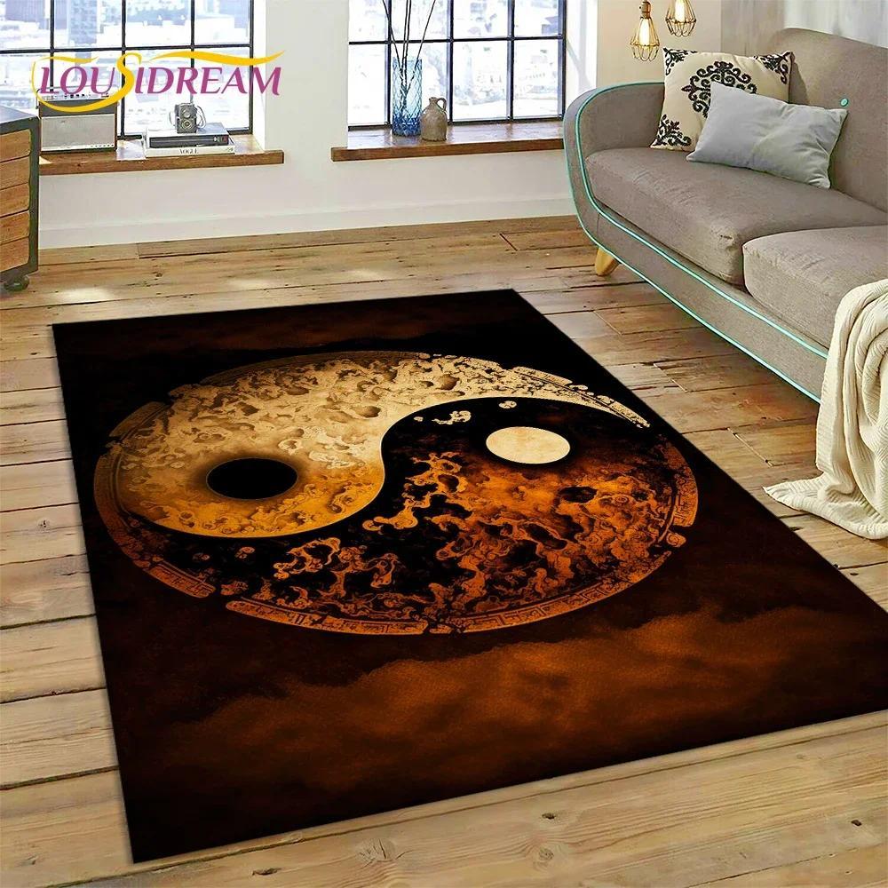 Yin Yang Bagua Flannel Area Rug - Traditional Chinese Taoism Symbol Print Soft Mat for Living Room, Non-Slip Feng Shui Home Decor #YinYangRug #BaguaMat #FengShuiHomeDecor #TaoismSymbolCarpet #NonSlipFlannelRug