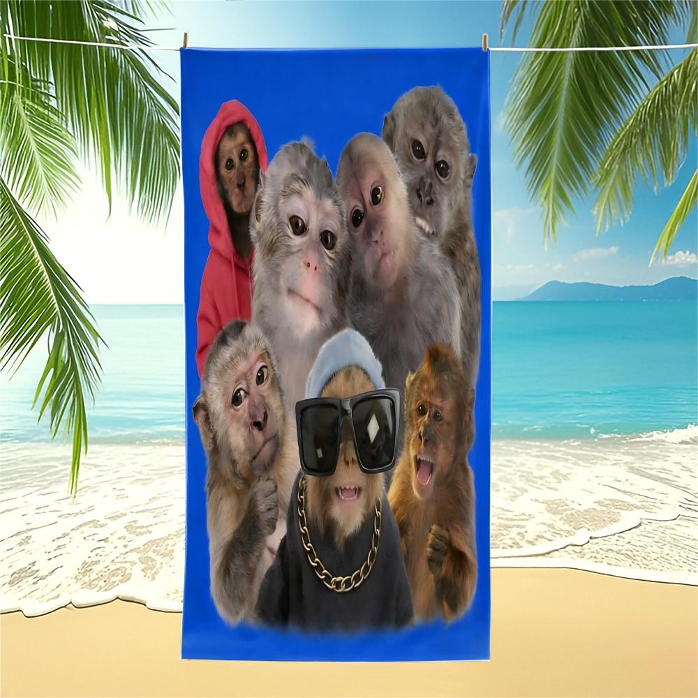 Trending Fun Monkey Adult Beach Towel, Trendy Cool Print Design, Lightweight Quick-Dry Towel, Suitable for Poolside, Vacation, Travel, and Outdoor Summer Use, Lightweight, Quick-Drying