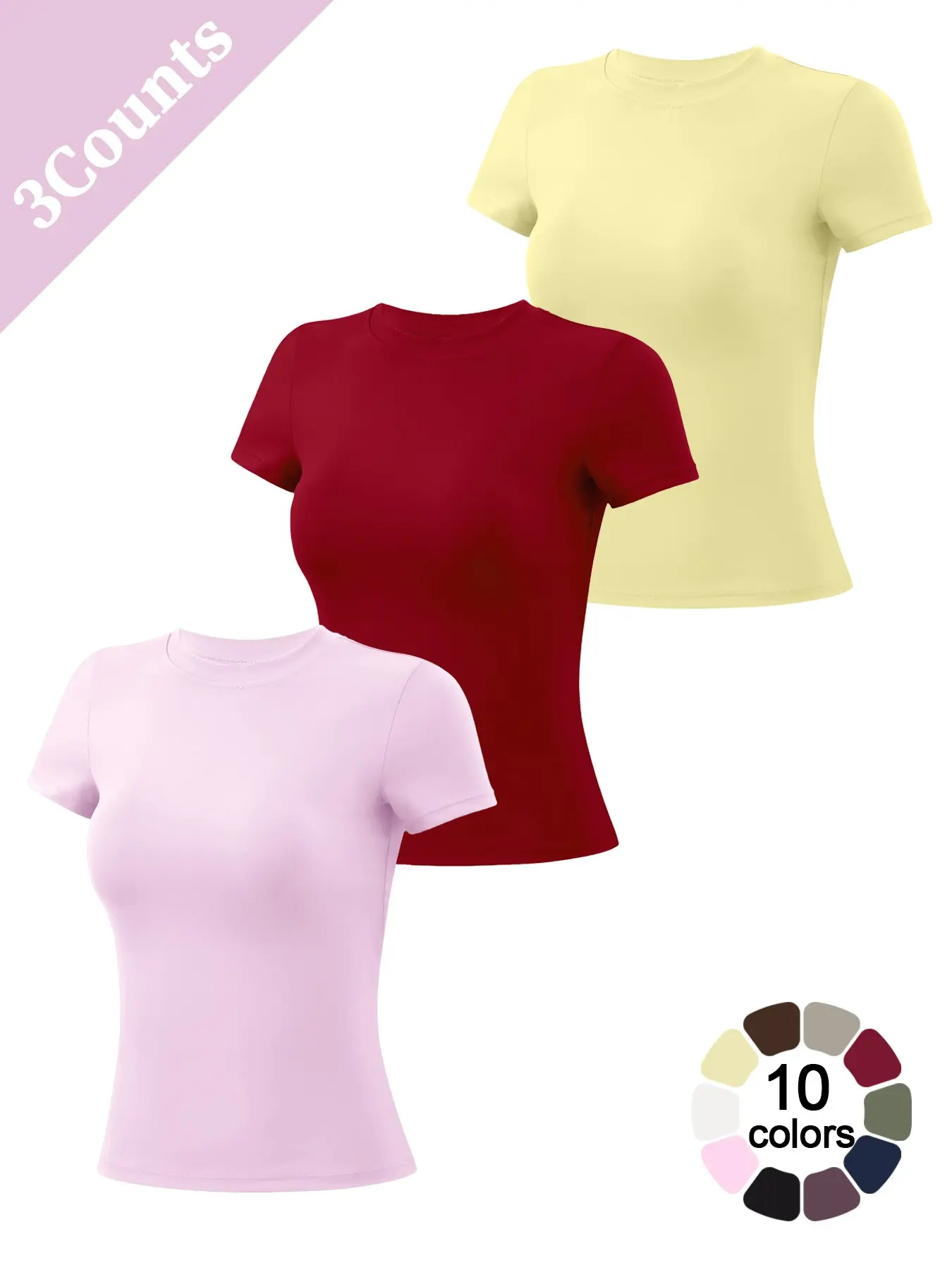 New Women Short Sleeve Sports T Shirt Solid Color Crew Neck Comfortable Soft High Elastic Slim Fit Yoga Wear Breathable Gym Outdoor Running Training Wear Beach Pool Top Daily Casual Versatile Pilates Sports Short Sleeve