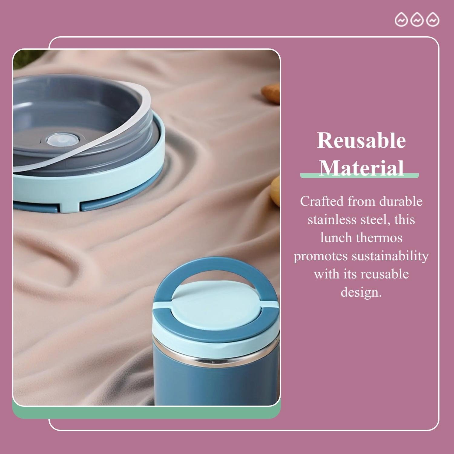 round insulated lunch box with handle soup & rice container 🍲🥢Large Capacity 630ML  food-grade stainless steel food jar durable thickened insulated lunch container  for office workers car lunch container  travel portable