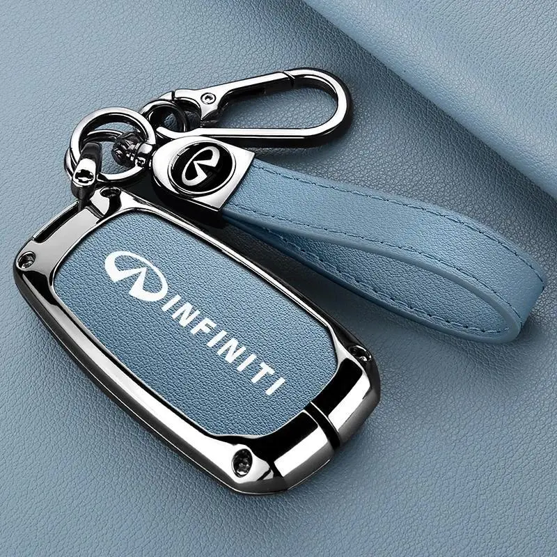 Metal&Leather Zinc Alloy Car Key Cover with Keyring Pendant, Auto Accessory for Infiniti Cars Q Series Keys (Q50, Q60, QX50, QX55, QX60, Q70L 2020)
