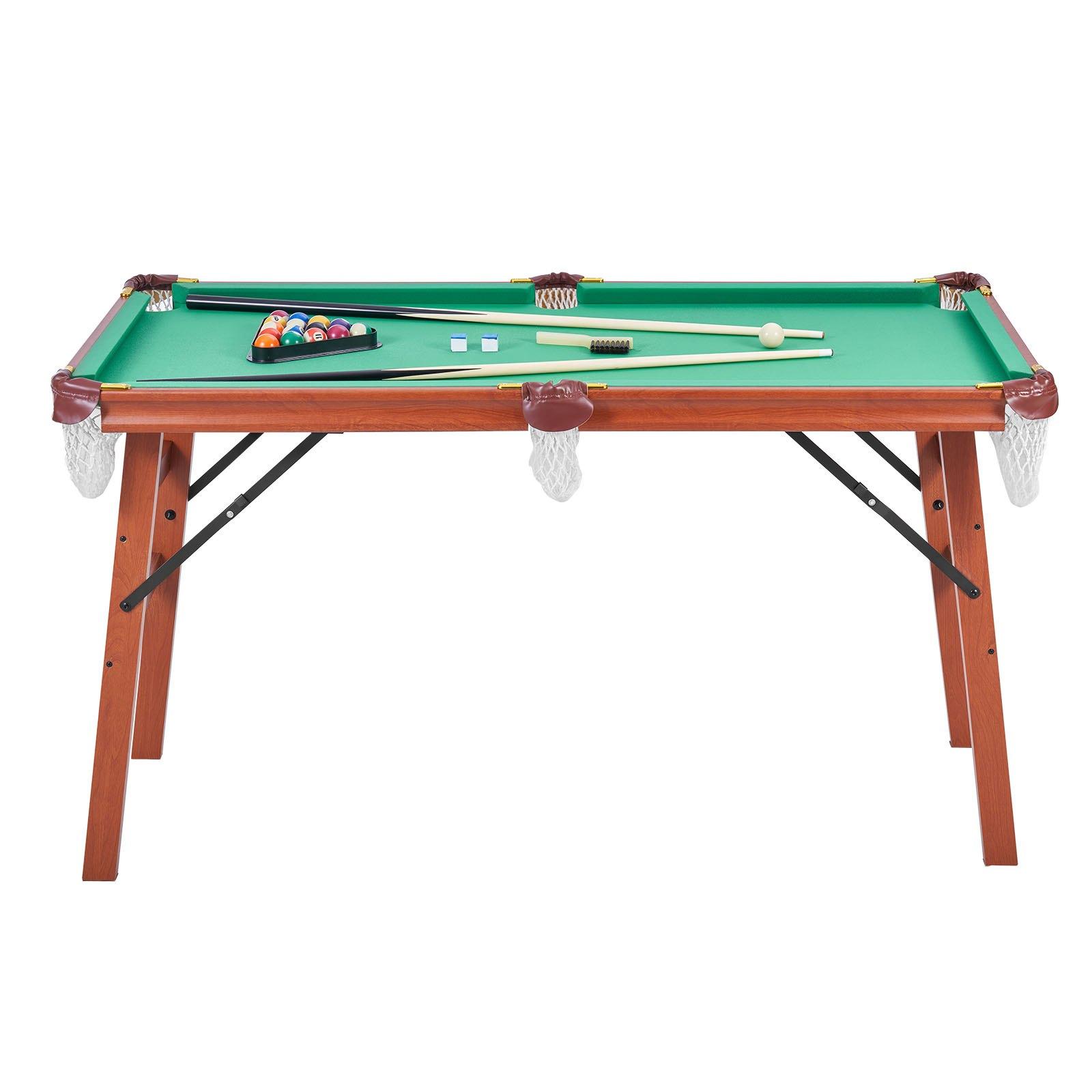 fathersdaygift VEVOR Folding Pool Table, 4.5 ft Portable Billiards Tables, Foldable Space-Saving Entertainment Game Set Includes Ball, Cue, Rack, Chalk, Brush, Brown with Bule Cloth, for Family Use, Recreation Room